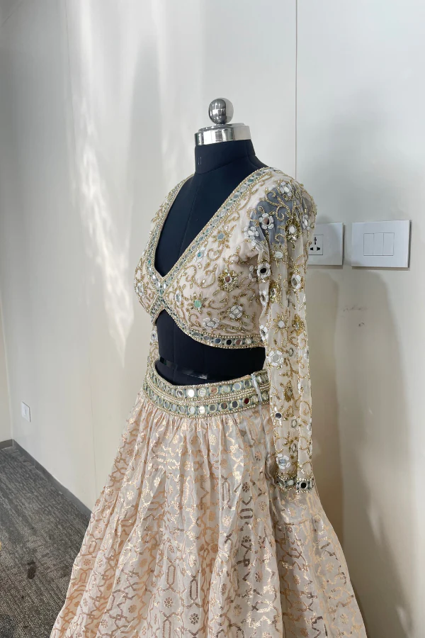 White and Gold Chanderi Lehenga Set - Image 7