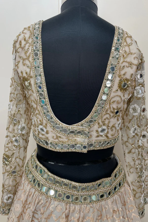 White and Gold Chanderi Lehenga Set - Image 9