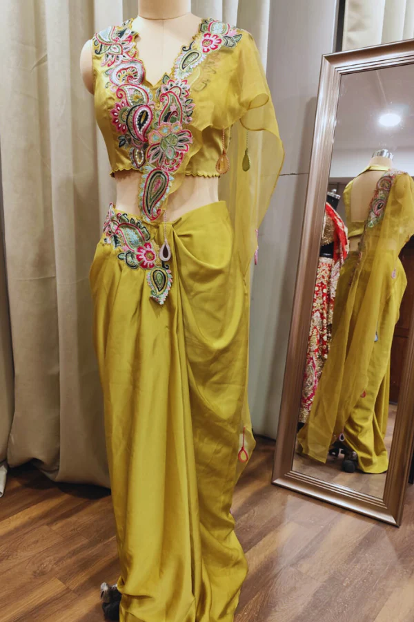 Yellow drape saree - Image 4