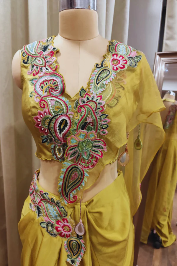 Yellow drape saree - Image 5