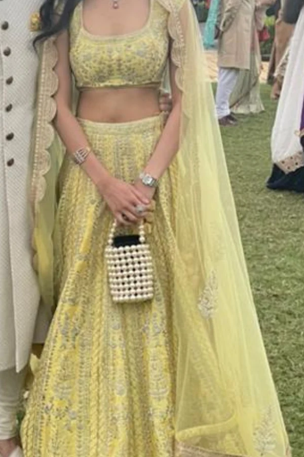 Yellow embroidered lehenga set