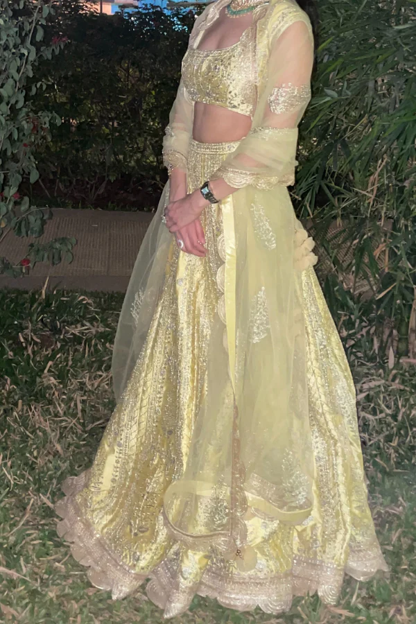 Yellow embroidered lehenga set - Image 3